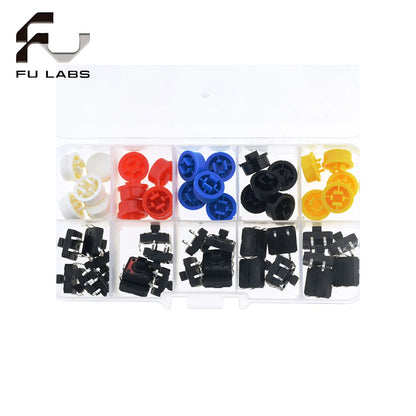 5 Colors Micro Switch Button Tact Cap Tactile Push Button Switch Momentary 25Pcs/Set 12*12*7.3MM