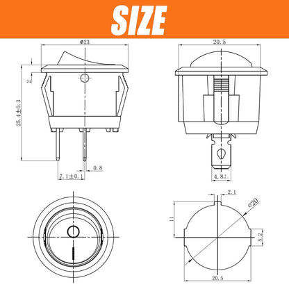 10 Pcs Round Snap Boat Rocker Switch Red Black White 20MM ON/Off Round Rocker Toggle Switch 6A/250VAC 10A 125VAC Plastic Push Button Switch KCD1-105