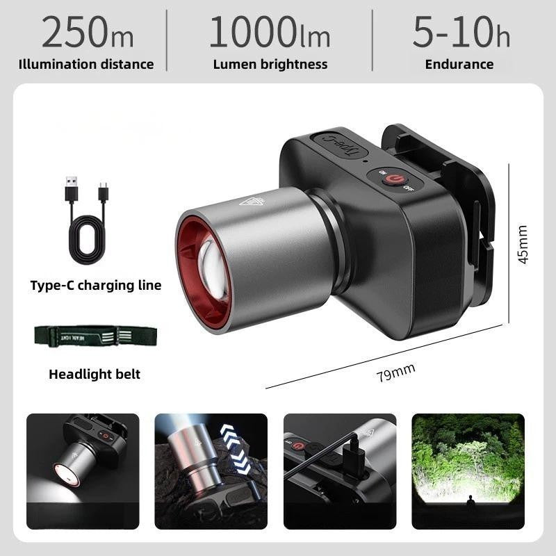 Headlight Flashlight Rechargeable Waterproof Zoomable Induction Headlamp Outdoor Emergency Light
