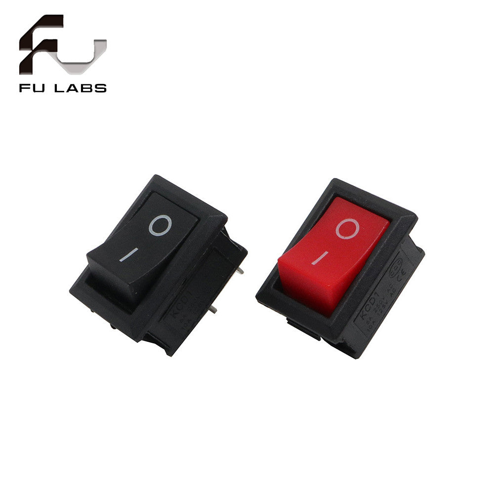 5Pcs KCD1 Rocker Switch 21*15mm 6A/250V AC 10A/125V AC Black Red 2Pin ON-OFF