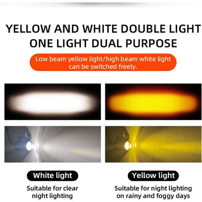 2PCS Motocycle Mini Driving Light White+Yellow with Bifocal Lens and Domino Switch - Universal Waterproof Pai