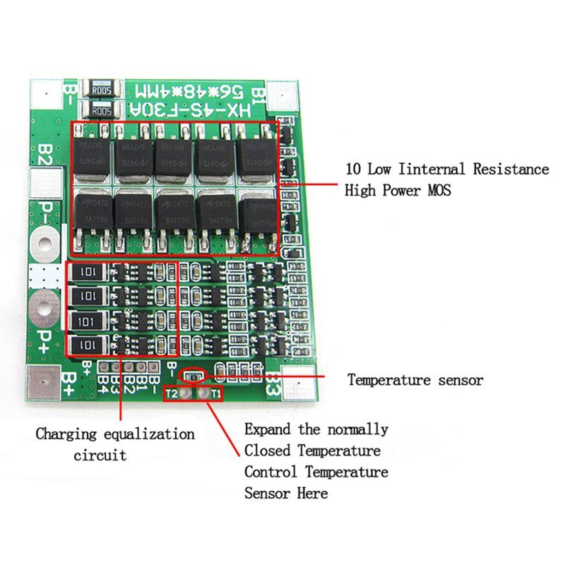 4S 30A 14.8V Li-Ion 18650 Battery BMS LiFePO4 Protection Module Balance Circuit with Bonding Wire