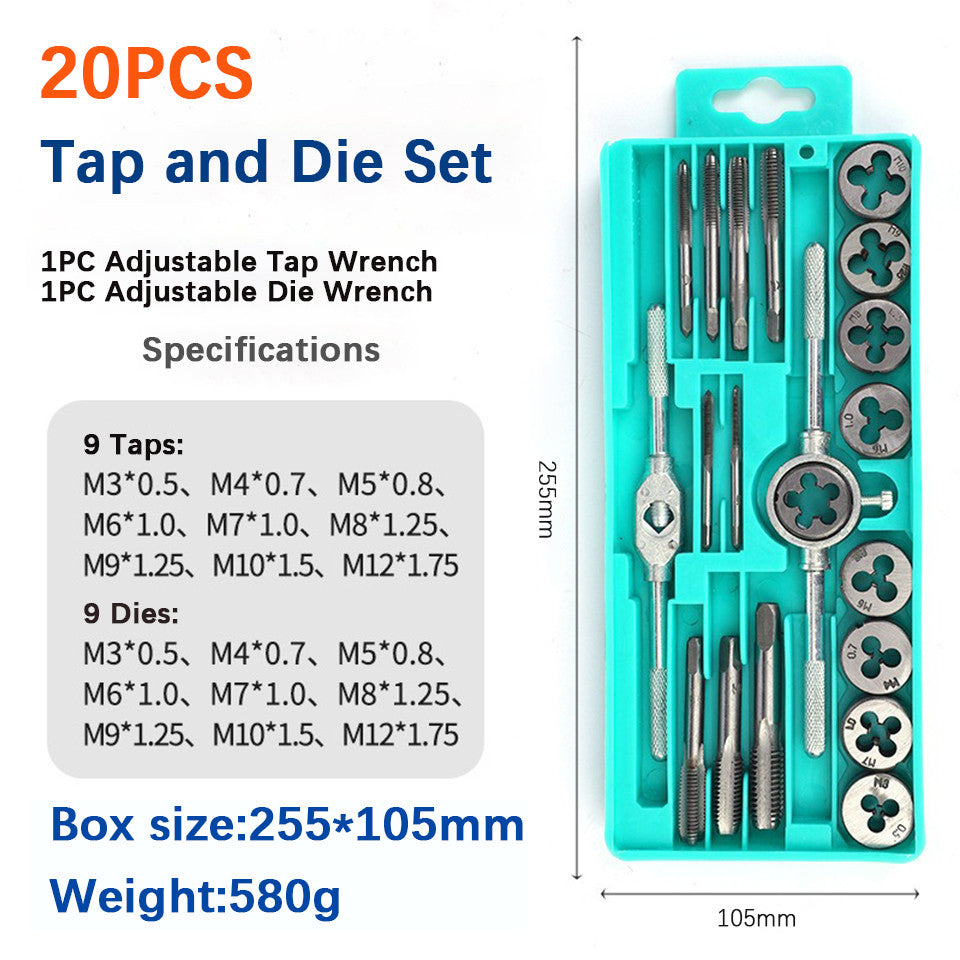 6/8/12/20PCS Adjustable Tap and Die Set Hand Tap Wrench threader Metric Threading Tool Set