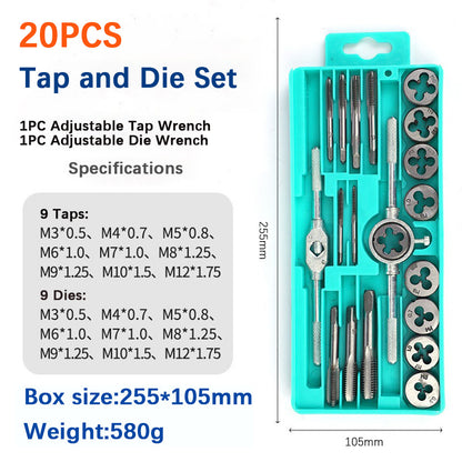 6/8/12/20PCS Adjustable Tap and Die Set Hand Tap Wrench threader Metric Threading Tool Set