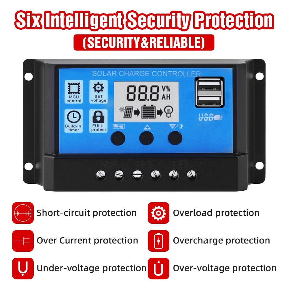 PWM 12/24V Solar Panel Regulator Charge Controller LCD Display solar battery charger USB 10A-30A