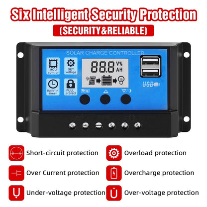 PWM 12/24V Solar Panel Regulator Charge Controller LCD Display solar battery charger USB 10A-30A