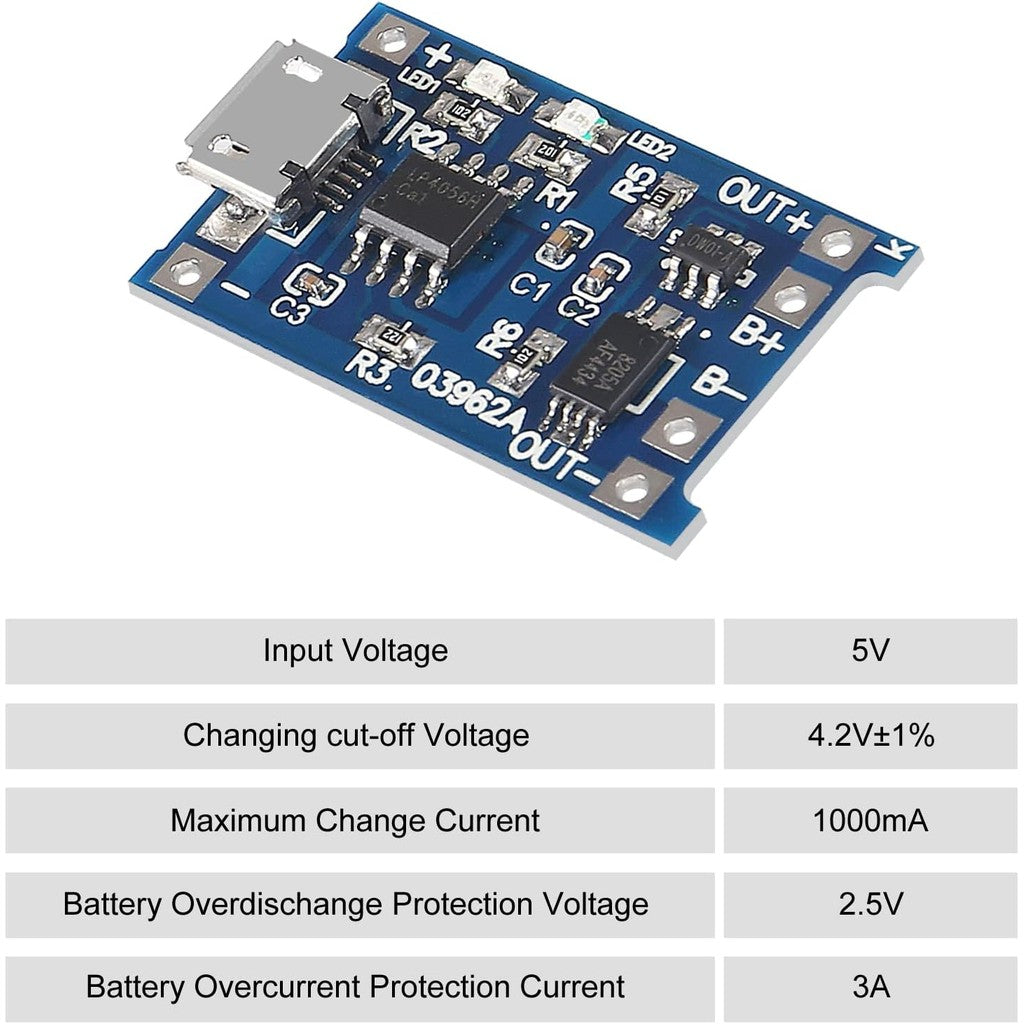 Type-c/Micro USB 5V 1A 18650 TP4056 Lithium Battery Charger Module Charging Board With Protection Dual Functions 1A