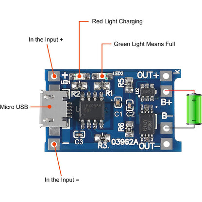 Type-c/Micro USB 5V 1A 18650 TP4056 Lithium Battery Charger Module Charging Board With Protection Dual Functions 1A