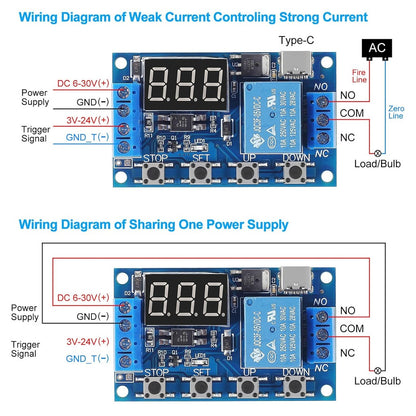 DC 6-30V Support Micro USB 5V LED Display Automation Cycle Delay Timer Control Off Switch Delay Time Relay 6V 9V 12V 24V