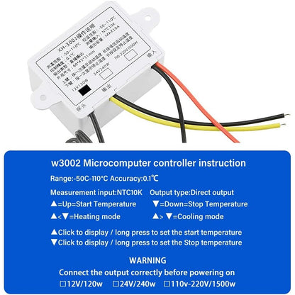 XH-W3002 220V 12V 24V Incubator Multifunction Digital Temperature Controller 1500W Thermostat Control Switch