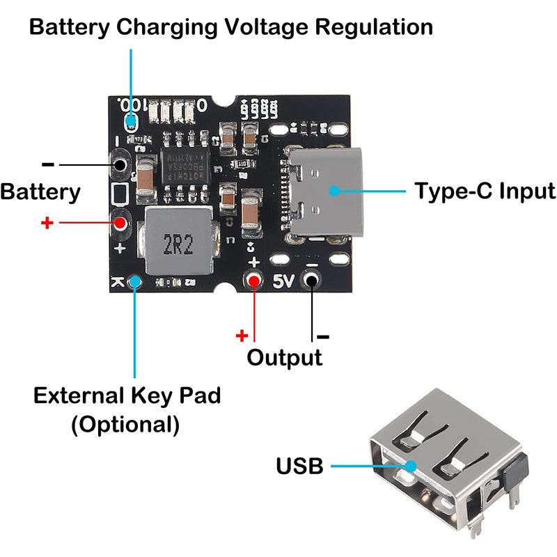 High precision 5V2A integrated charging and discharging module Type-C input compatible with 4.2V