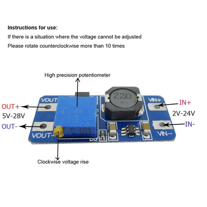 MT3608 DC-DC Step Up Converter Booster Power Supply Module Boost Step-up Board MAX output 28V 2A
