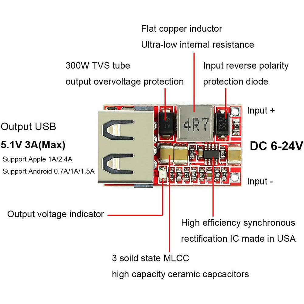 6-24V 24V 12V to 5V USB Step Down Module DC-DC Converter Phone Charger Car Power Supply Module Efficiency 97.5% Buck Module