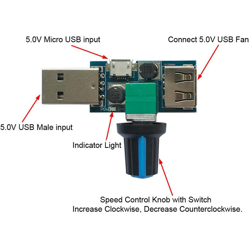 DC 4V-12V 5W XY-FS USB Fan Stepless Governor USB Fan Speed Controller Multi-Gear Auxiliary Cooling Tool