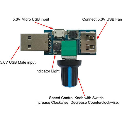 DC 4V-12V 5W XY-FS USB Fan Stepless Governor USB Fan Speed Controller Multi-Gear Auxiliary Cooling Tool