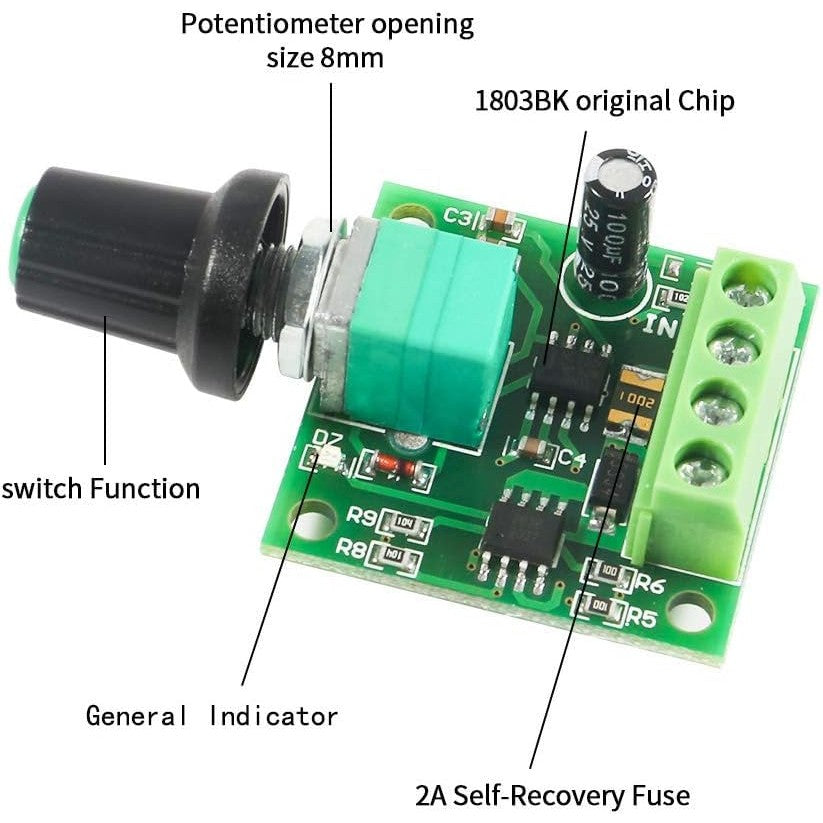 PCF* DC Motor Speed Controller 12v, Low Voltage PWM 1803BK Adjustable Driver Switch with Control Knob 1.8v 3v 5v 6v  12v