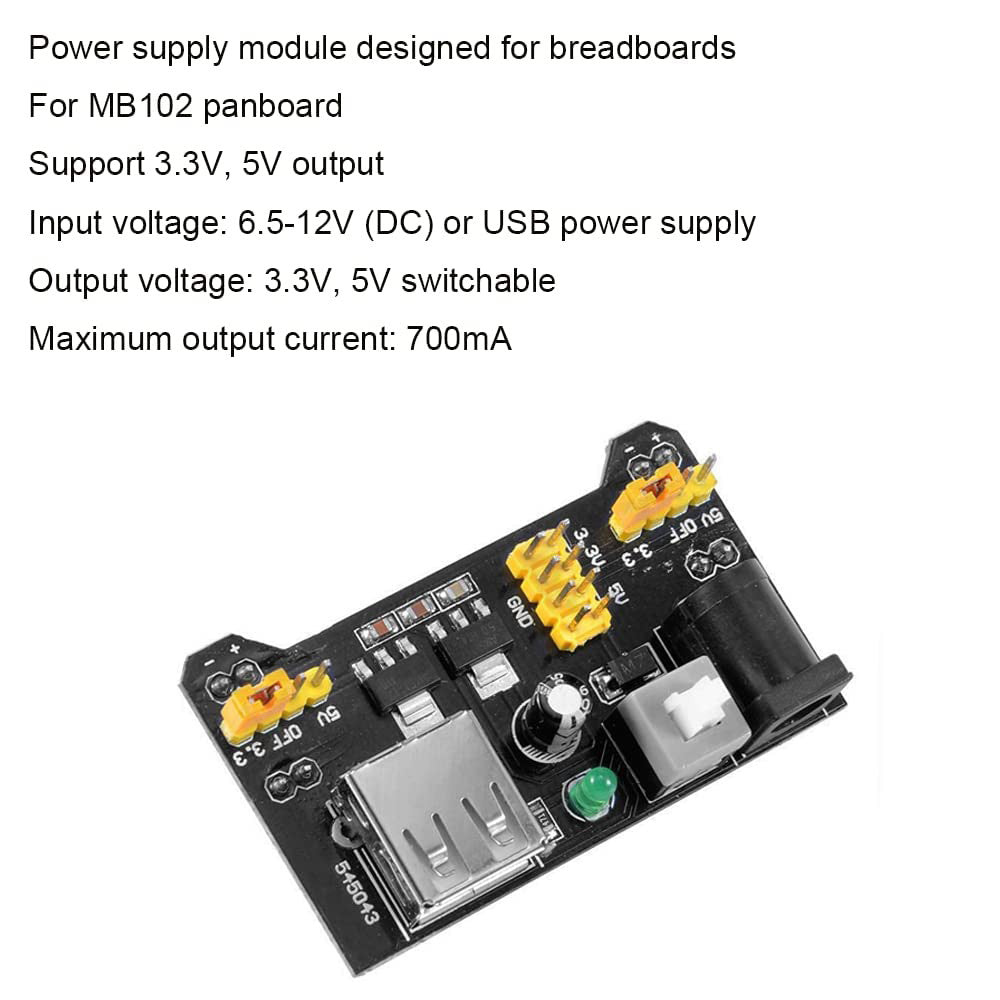 MB102 Solderless Breadboard Power Supply Module for Arduino 3.3V 5V MB102