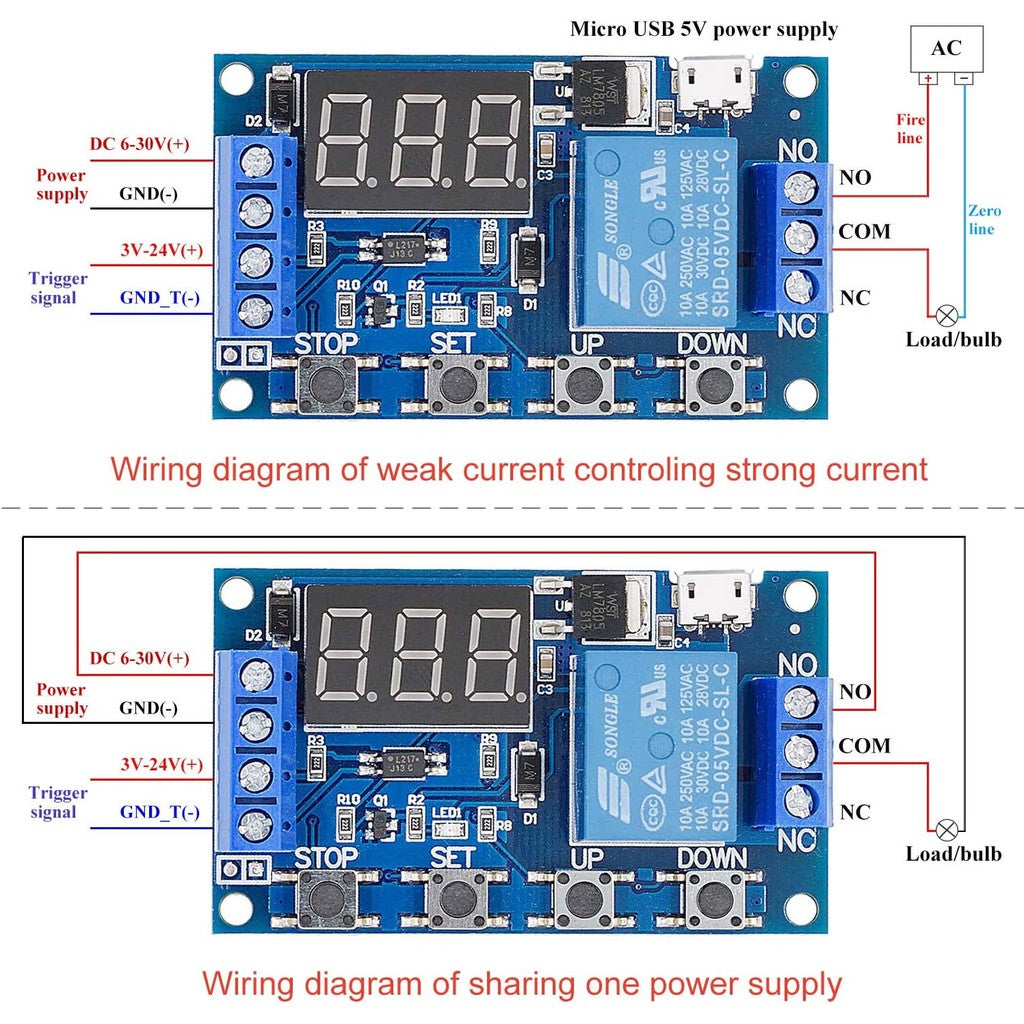 DC 6-30V Support Micro USB 5V LED Display Automation Cycle Delay Timer Control Off Switch Delay Time Relay 6V 9V 12V 24V