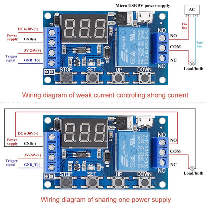 DC 6-30V Support Micro USB 5V LED Display Automation Cycle Delay Timer Control Off Switch Delay Time Relay 6V 9V 12V 24V