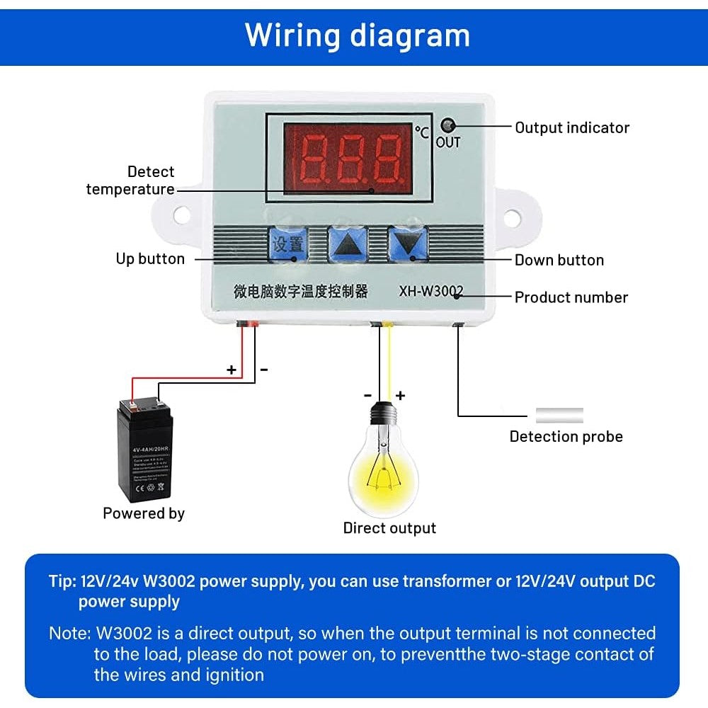 XH-W3002 220V 12V 24V Incubator Multifunction Digital Temperature Controller 1500W Thermostat Control Switch
