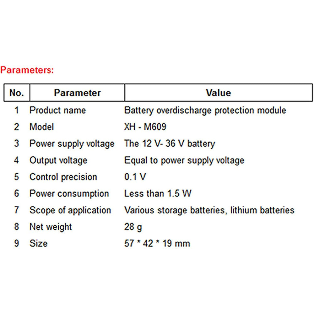 XH-M609 DC 12V-36V Charger Module Voltage OverDischarge Battery Protection Precise Undervoltage Protection Module Board