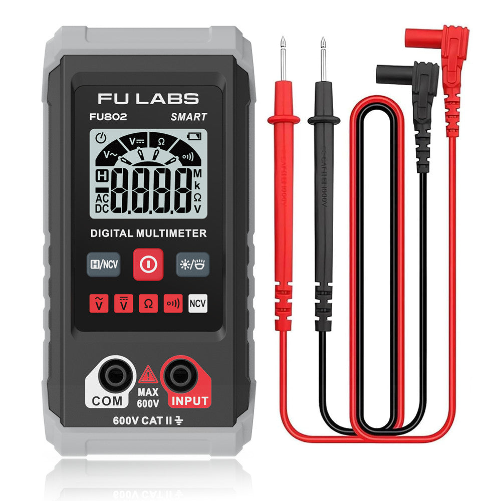 FU LABS Smart Mini Digital Multimeter 600V Auto Range Multimeter AC DC Voltage Resistance Continuity Tester with Backlight NCV Non-contact Multimeter HT123