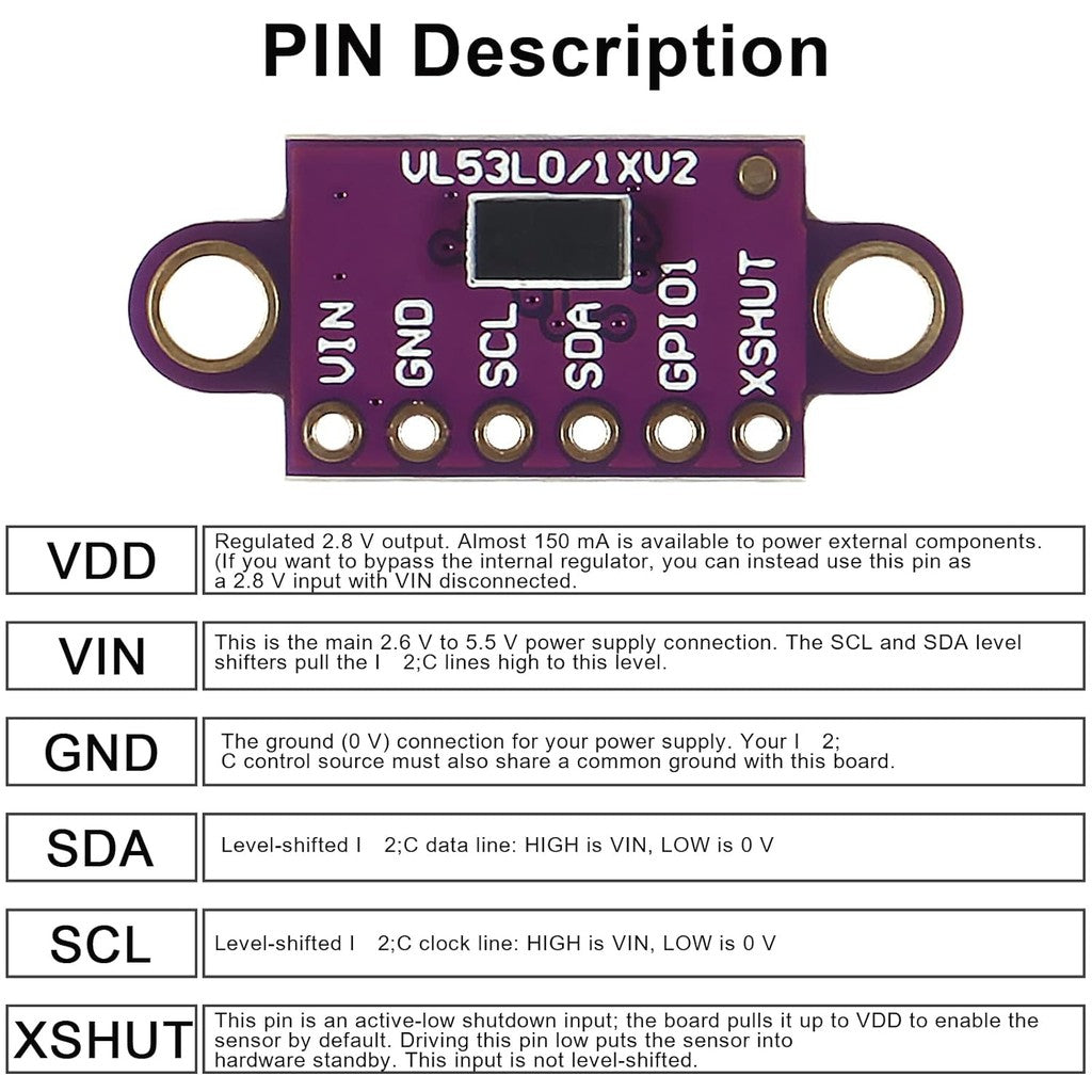 VL53L0X Time-of-Flight (ToF) Laser Ranging Sensor Breakout 940nm GY-530 GY-VL53L0XV2 Laser Distance Module I2C IIC