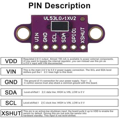 VL53L0X Time-of-Flight (ToF) Laser Ranging Sensor Breakout 940nm GY-530 GY-VL53L0XV2 Laser Distance Module I2C IIC