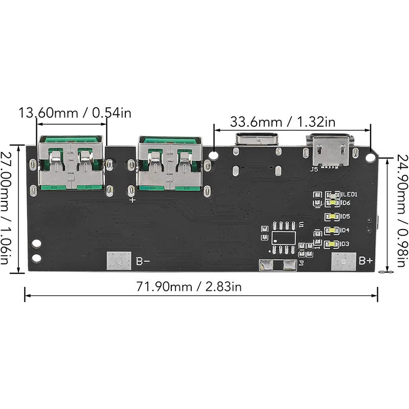 22.5W Power Bank 5-Port Bidirectional Fast Charging Mobile Power Module Circuit Board QC4.0+PD3.0