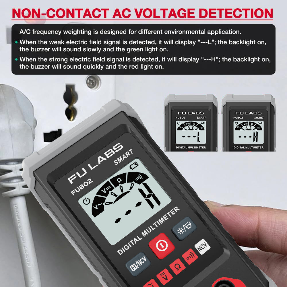 FU LABS Smart Mini Digital Multimeter 600V Auto Range Multimeter AC DC Voltage Resistance Continuity Tester with Backlight NCV Non-contact Multimeter HT123