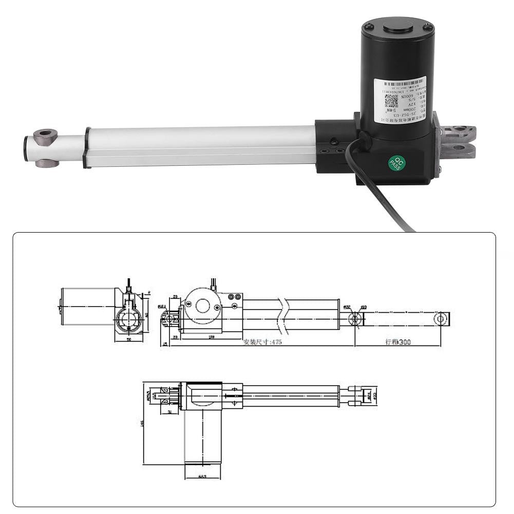 DC 12V Linear Actuator 6000N Max Lift Stroke Electric Motor