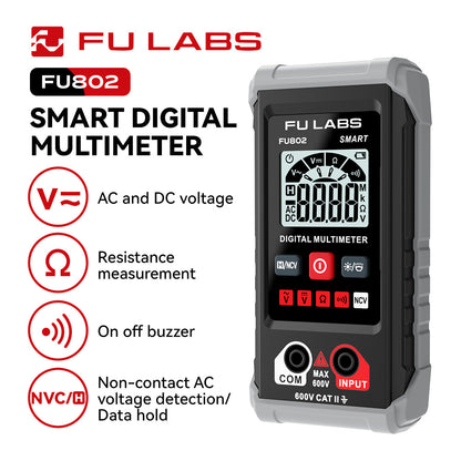 FU LABS Smart Mini Digital Multimeter 600V Auto Range Multimeter AC DC Voltage Resistance Continuity Tester with Backlight NCV Non-contact Multimeter HT123
