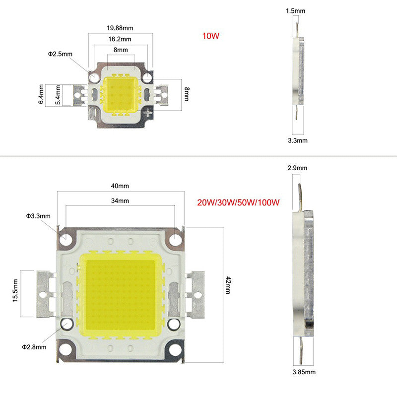 10W 20W 30W 50W 100W White/Warm white LED CHIP Integrated High Power Lamp Beads 24*44mil 32V-34V 3200K-6500K 600-3000MA