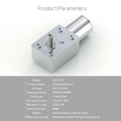 JGY370 DC Gear Motor 6RPM~150RPM 12V Single High Torque Speed Reducer Metal Worm Geared Box Motors Reversible Low Speed Worm