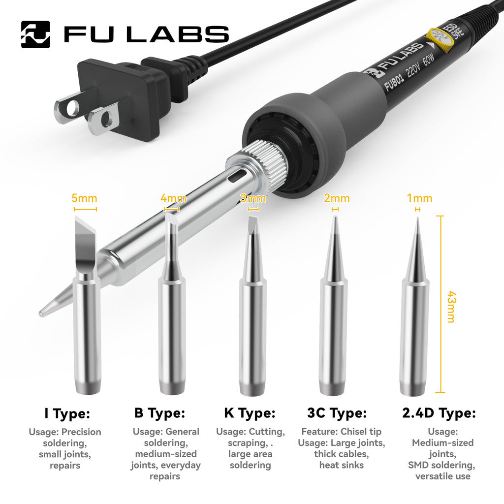 FU LABS 60W Adjustable Temperature Electric Soldering Iron Welding Heat Pencil 220V Solder Rework Station Repair Tools  5 set 10set FU801