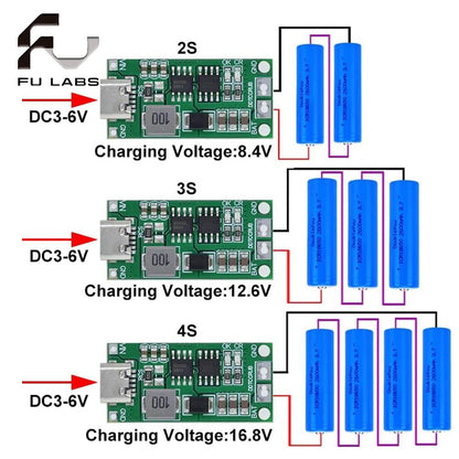 Multi-Cell 2S 3S 4S Type-C To 8.4V 12.6V 16.8V Step-Up Boost LiPo Polymer Li-Ion Charger 7.4V 11.1V 14.8V 18650 Lithium Battery