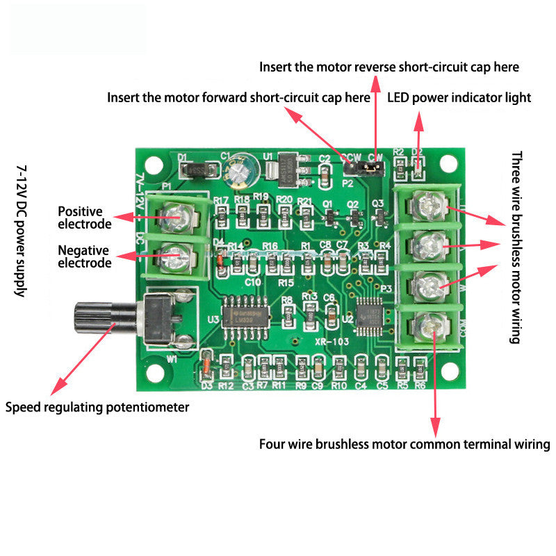 Hard Drive Motor 3/4 Wire 7V-12V Brushless DC Motor Driver Controller Board With Reverse Voltage Over Current Protection