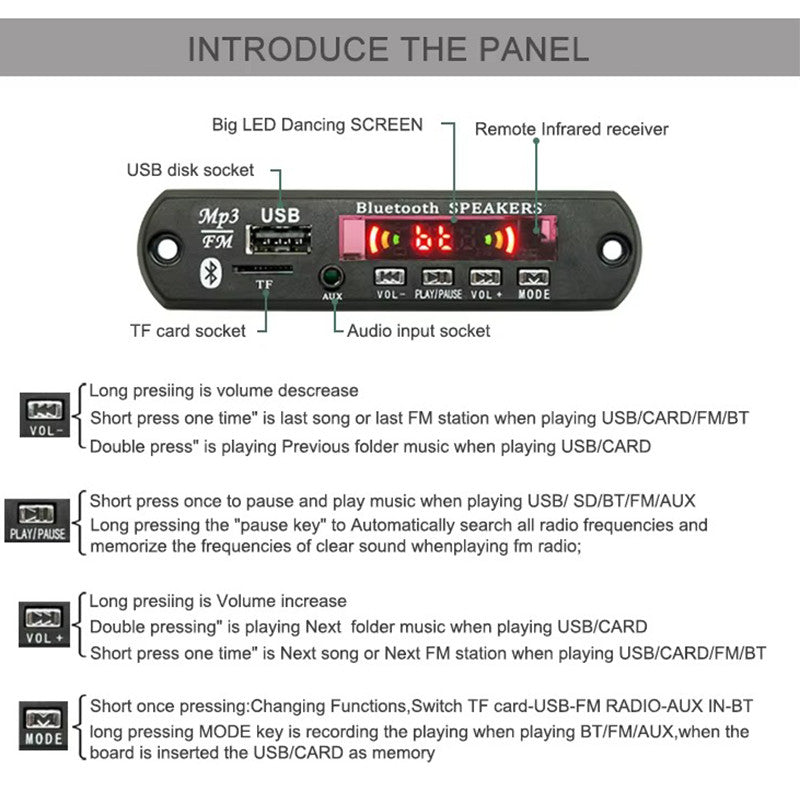 5V 12V Bluetooth 5.0 MP3 Player Decoder Board for car FM Radio TF USB 3.5mm AUX Module Receiver Audio Amplifier Board  With Remote Control