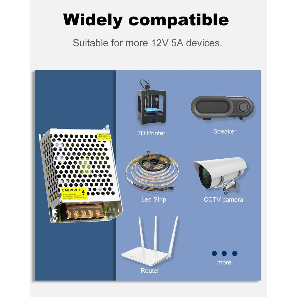 DC 12V5A Power Supply 60W AC 110V/220V To DC 12V Switch Power Supply Security Adapter