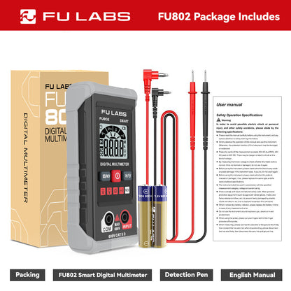 FU LABS Smart Mini Digital Multimeter 600V Auto Range Multimeter AC DC Voltage Resistance Continuity Tester with Backlight NCV Non-contact Multimeter HT123