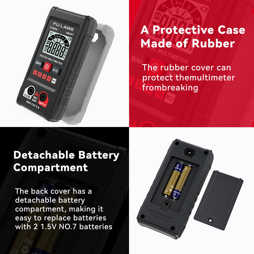 FU LABS Smart Mini Digital Multimeter 600V Auto Range Multimeter AC DC Voltage Resistance Continuity Tester with Backlight NCV Non-contact Multimeter HT123