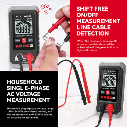 FU LABS Smart Mini Digital Multimeter 600V Auto Range Multimeter AC DC Voltage Resistance Continuity Tester with Backlight NCV Non-contact Multimeter HT123