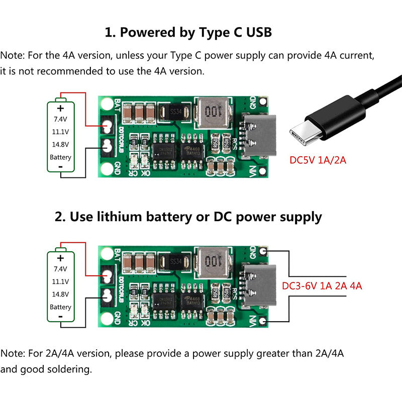 Multi-Cell 2S 3S 4S Type-C To 8.4V 12.6V 16.8V Step-Up Boost LiPo Polymer Li-Ion Charger 7.4V 11.1V 14.8V 18650 Lithium Battery