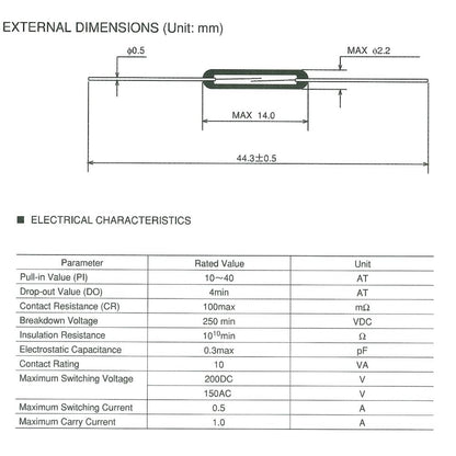 10pcs N/O Reed switch Magnetic Switch 2 * 14mm Normally Open Magnetic Induction switch