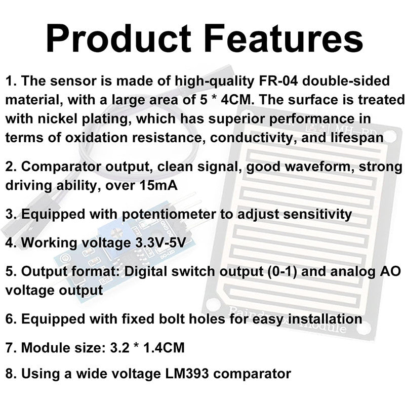 Raindrops Module Raindrop Detection Sensor Humidity Rain Weather Sensitivity Monitoring for Arduino