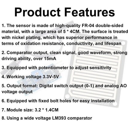 Raindrops Module Raindrop Detection Sensor Humidity Rain Weather Sensitivity Monitoring for Arduino
