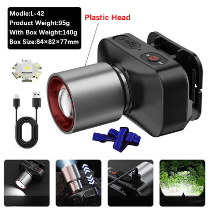 Headlight Flashlight Rechargeable Waterproof Zoomable Induction Headlamp Outdoor Emergency Light