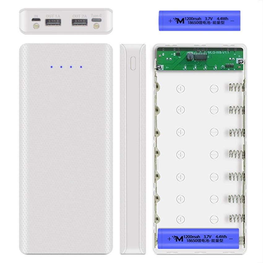 3/8*18650 Power Bank Case Battery Holder Micro Dual USB Type C Charge DIY Shell Battery Storage Box