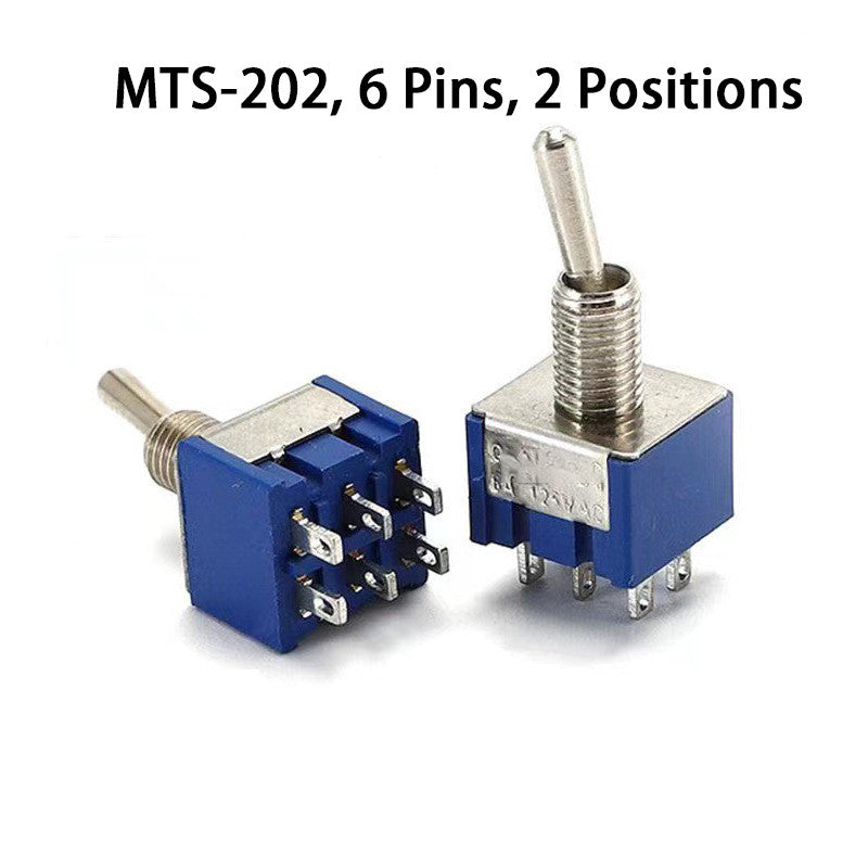 5pcs 6MM Reset Latching Toggle Switch MTS-102 5A 6A 125V 3A 250 AC Mini 3 6PIN ON-ON ON-OFF-ON Rocker Switch Lights Motors
