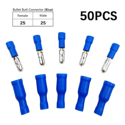 Five colour Wire electrical insulation connector crimper bullet head terminal 22 ~ 16 AWG wiring 50 = 25 male+25 female